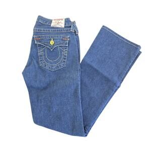 True Religion Jeans Women 28 Blue Becky Flap Pocket Thick Stitch Flare